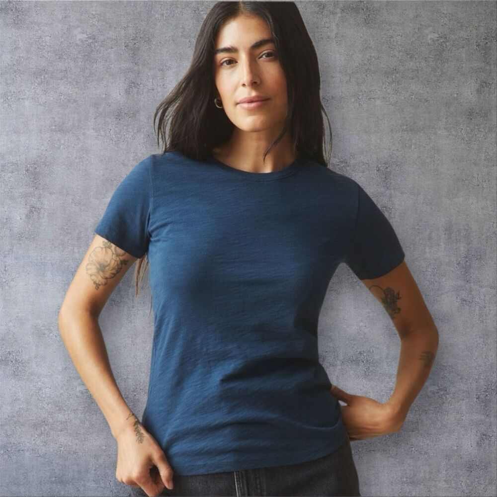 American Giant T-Shirt Womens S Blue Short Sleeve Crewneck Slub Knit Jersey Tee